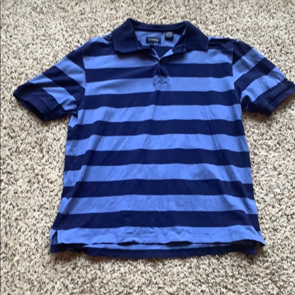 Viyella L Blue Horizontal Striped Polo Like New